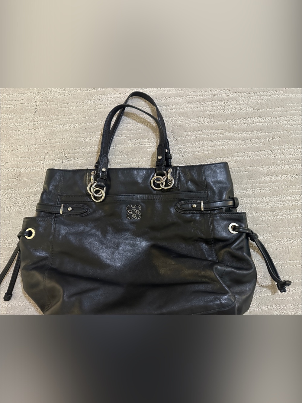 Coach Black Leather Tote Bag with Silver Hardware